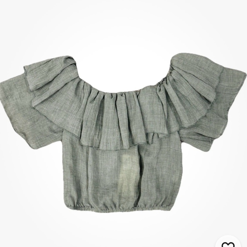Elan Olive Green Ruffle Off-Shoulder Crop Top M NWT Boho Festival Gauze Blouse
